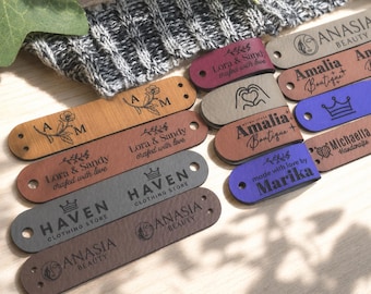 Personalized 2.85 x 0.60 in Faux Leather Labels Tags for Handmade Crochet & Knitting