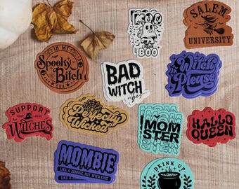 Laser Engraved Faux Leather Halloween Stickers – Iron-On for Fabric, Paper, Metal, Tumblers, Laptops, Bags – Spooky, Decor
