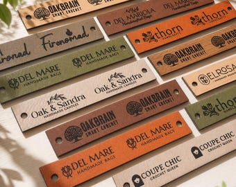 Personalized 3.5 x 0.65 in Faux Leather Labels Tags for Handmade Crochet & Knitting