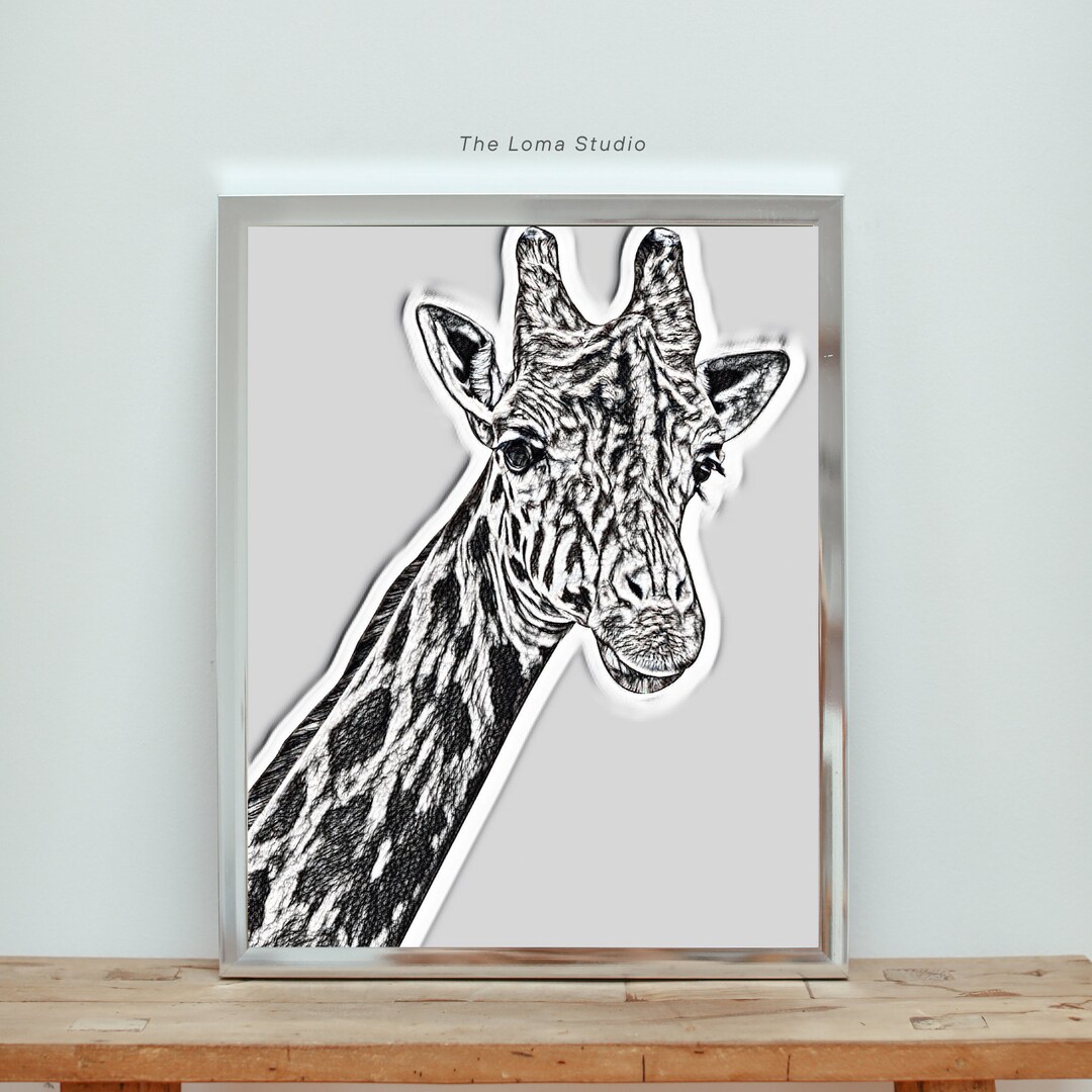 Giraffe Animal Print Sketch, Hand Drawn, PRINTABLE Wall Art, Digital