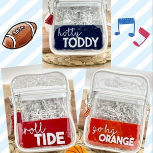 Game Day Stadium Bag | Graduation Gift | Crossbody Purse | Clear | School Spirit | College | White Straps