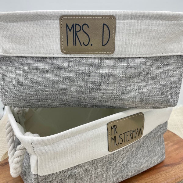 Personalized Storage Bin | Teacher | Tote | Collapsible | Storage Solutions | Rope Handle | Organization | Back to School | Leather Patch