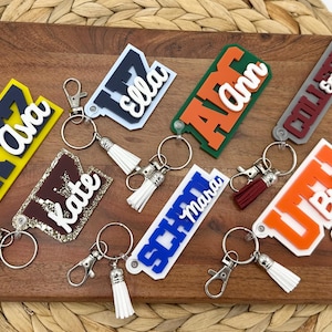 Personalized College Name Tag | College Acceptance | Gift | Grad | Acrylic | University | Graduation | Dorm Key | Keychain | Bag Purse Charm
