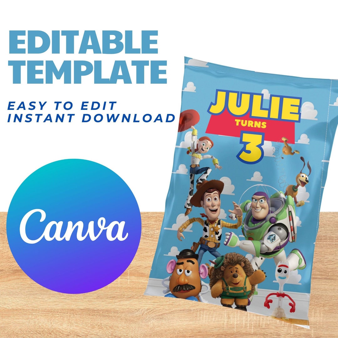 Toy Story Chip Bag Template Personalized Kids' Party Etsy