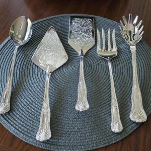 Vintage 5-Piece Silver-Plated Serving Set, Rococo Scroll Ornate Foliage