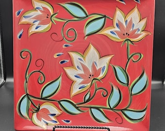Vintage Southern Living at Home Gail Pittman Red Bountiful 13" Square Platter Discontinued Condition