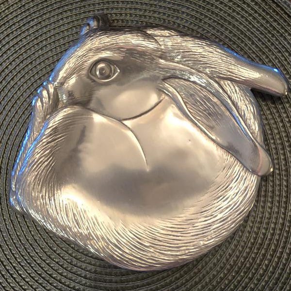 Vintage Arthur Court Bunny Rabbit Cheese Plate | Cast Aluminum Easter Trinket Dish