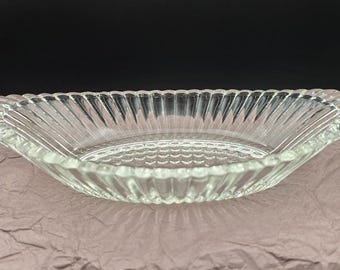 Vintage Jeannette Glass National Banana Split Boat Clear Ribbed Hobnail Dessert Dish Relish Tray 1940s Mid Century Soda Fountain Serveware.