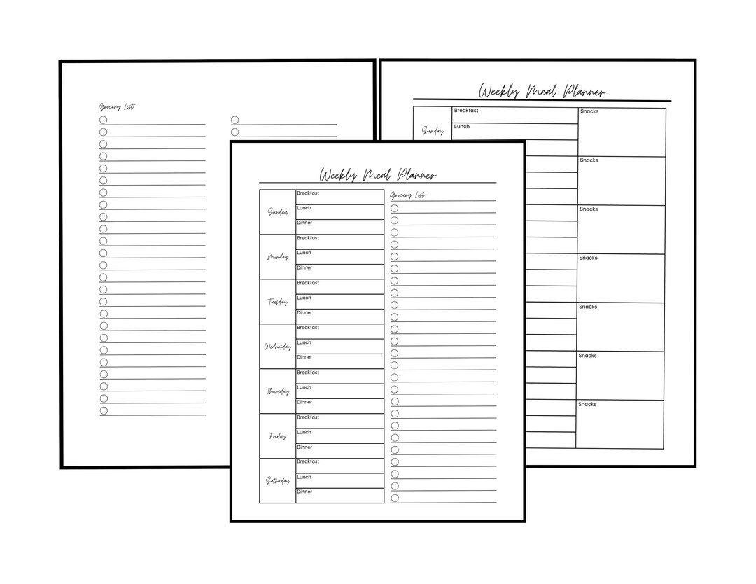 Printable Minimalist Weekly Meal Planner - Etsy