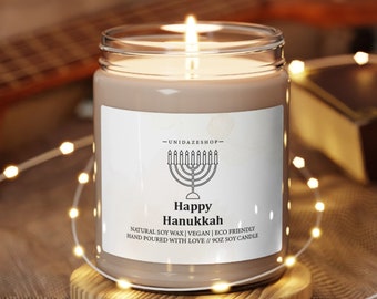 Happy Hanukkah Scented Candle Decor Gift, Jewish Holiday Gift, Festive Of Lights