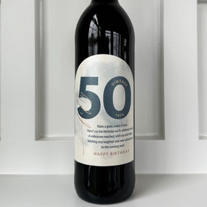 Custom 50th Birthday Wine Labels, Milestone Birthday, Vintage 1975, Birthday Poem, Unique Birthday Gift for Friend, Gift for Wine Lover