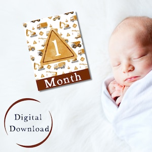 Bau Monatsmeilenstein Digitaler Download, 12-monatige Bau Foto Requisiten druckbare Karten für Baby Boy, 1