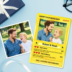 Personalisierte Fotokarte Individuelle Pokemon Karte Geburtstags Papa Geschenk Personalisierte Poke Karte Lustige Edelstahl Karte Individuelles animiertes Foto Geschenk für Papa