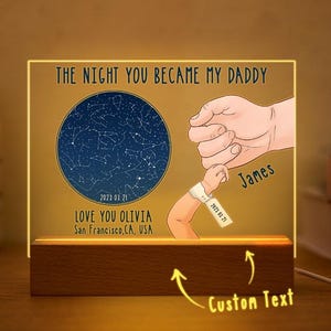 Veilleuse carte des étoiles personnalisée - cadeau prénom personnalisé, la nuit où vous êtes devenu mon papa, cadeau de fête des pères pour bébé ou enfant