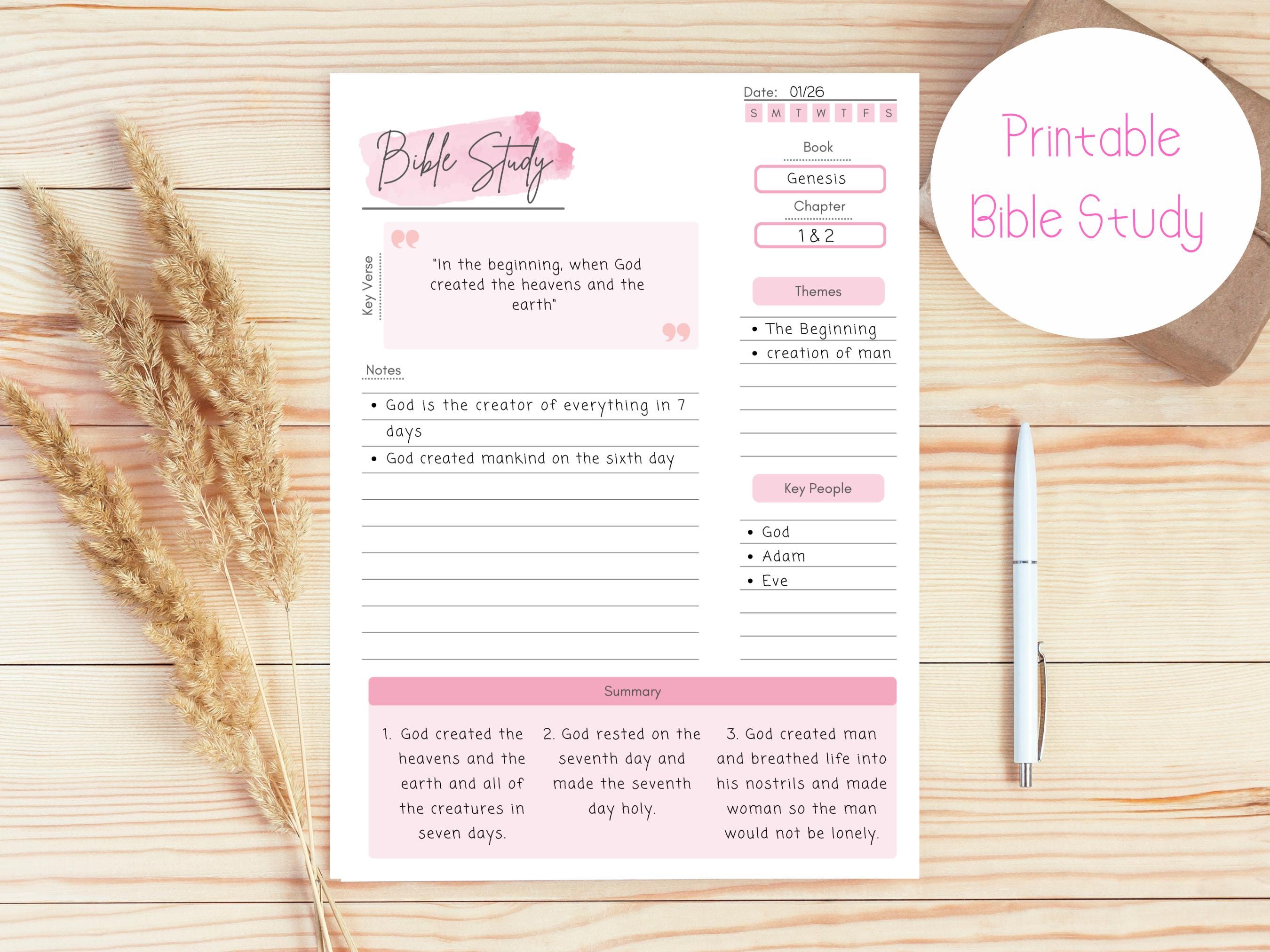 Printable Pink Bible Study Bundle: Sermon Notes, Prayer, Reflection ...