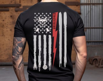 Lightning Bolt America, USA Flag T-Shirt: Patriotic, Dad, husband, electrician gift
