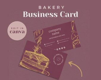 Bakery Business Card Template | Baking Business Cards | Editable Business Card Canva | Editable Bakery Cards | Cake Bakery Business Card
