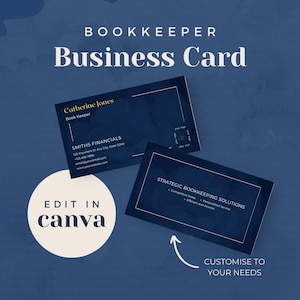 Bookkeeper Business Card | Bookkeeper Template, Canva Template, Bookkeeping Business, Accountant Editable Template, Instant Download