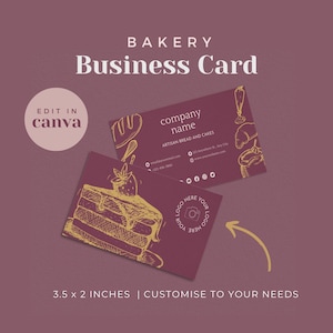 Bakery Business Card Template | Baking Business Cards | Editable Business Card Canva | Editable Bakery Cards | Cake Bakery Business Card