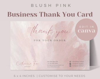 Blush pink business Thank You, Editable Thank You, Canva Editable Template, Custom Thank You, Thank You For Order, Order Thank You card