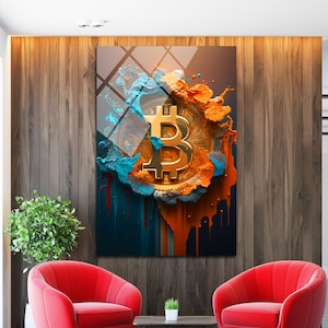 Tela de arte Bitcoin, decoração de escritório de arte de parede, impressão de criptografia, impressão de dinheiro digital, decoração de casa Bitcoin, imagem Bitcoin, pôster de trader de criptografia