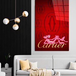 Arte de pared de lienzo inspirado en Cartir de Pantera Rosa - Impresión única de diseñador rojo, arte de pared de glamour Hypebeast