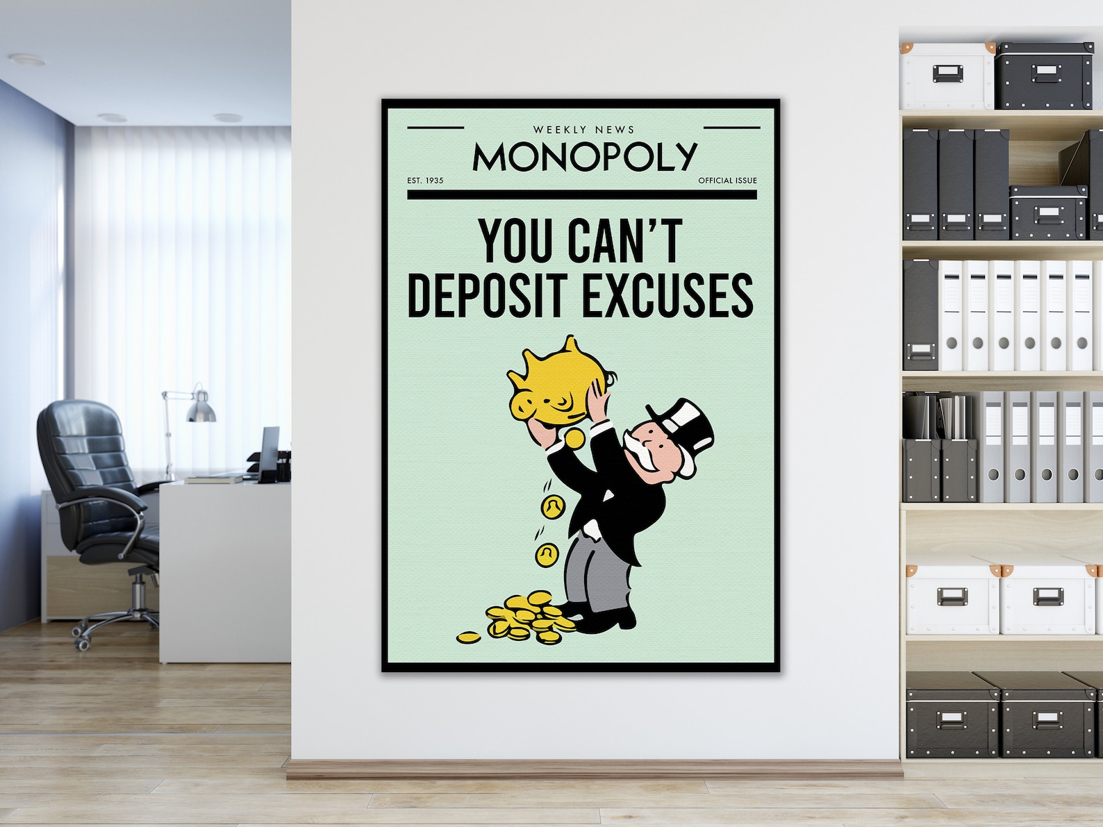 ALEC MONOPOLY Wall ART, You Can't Deposit Excuses, Luxury Canvas