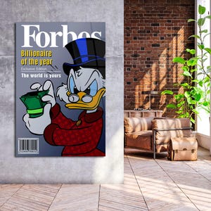 Luxury Scrooge McDuck Money Art - Billionaire Canvas Wall Decor - Forbes Inspired Motivational Designer Style Painting - Hustle Artwork