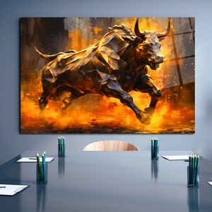 Wall Street Bull Investment Wall Art Wealth Investing Poster, Trading Motivation Canvas, Trader Money Extra Large Wall Art Animal Print