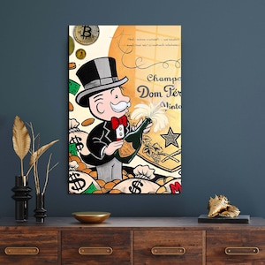 Monopoly Dom Perignon Pop Art Canvas: Rich Life Office Decor