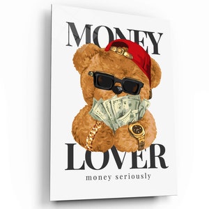 MONEY LOVER Wall Art, Original Money Canvas Print, Motivational Poster, Illustration Art,Living Room,Bedroom,Dreams Inspiration, Gift Idea