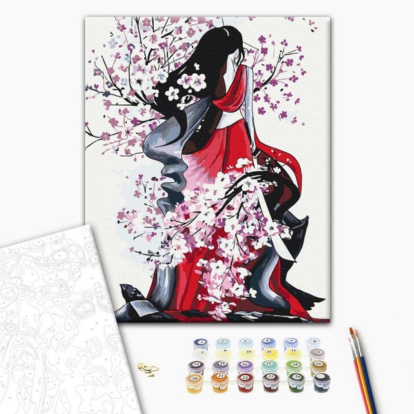 Paint by numbers Sakura power , Japan Style Paint By Numbers Kit For Adults, Home Decor , ANIME  Personalized Gift For Her/Him