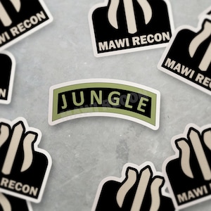 Adesivo Jungle Tab / Jungle Expert, esercito americano, addestramento di abilità speciali / Vinile fustellato resistente, finitura opaca per equipaggiamento e superfici militari