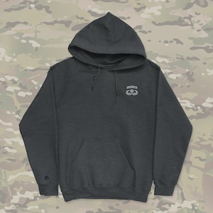 Embroidered Airborne Hoodie | Jump Wings, Parachutist Badge, Paratrooper | Mid-Weight, Cotton-Blend Sweatshirt