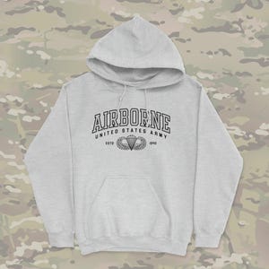 US Army Airborne Hoodie | Jump Wings, Parachutist Badge, Paratrooper | Mid-Weight, Cotton-Blend Sweatshirt