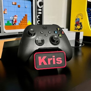 Customizable Video Game Controller Stand with Personalized Name Plate