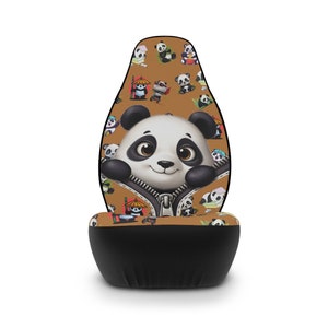 Fundas de asiento de coche personalizadas de lujo con dibujos animados de Panda: ajuste fácil, gran regalo _Juguetón, brillante, edificante, marrón claro