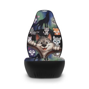 Fundas de asiento de coche personalizadas con dibujos animados de lujo de Cute Baby Wolf, ajuste fácil y diseño elegante, gran regalo