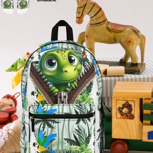 Sac à dos léger et durable pour enfants en dessin animé de dinosaure, imperméable, bretelles réglables, sac de voyage scolaire spacieux, étiquette nominative inscriptible à l'intérieur_Blanc
