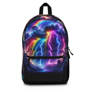 Sac à dos électrique en forme de nuage arc-en-ciel - Sac d'école durable et éclatant avec imprimé éclairs, imperméable, pour enfants et adultes