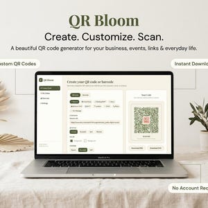 QR Bloom webbapp – Anpassningsbar QR-kod- och streckkodsgenerator (digital HTML-produkt)