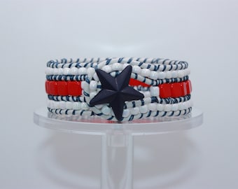 4th of July Beaded Leather Bracelet
