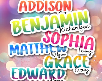Gradient Customizable name/text sticker. School/Childcare/College/Work. Water Bottle, Laptop, Lunch box, Phone case