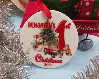 Custom First Christmas Ceramic Ornament. Baby&#39;s First Christmas. Personalized
