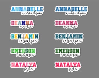 Customizable name sticker JERSEY Font. Double- or single-line sticker. School/Childcare/College/Work.