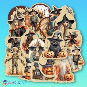 Vintage Halloween Stickers. Pick any 3 or pack of 20. Witchcraft and Halloween. Water / Scratch Resistant