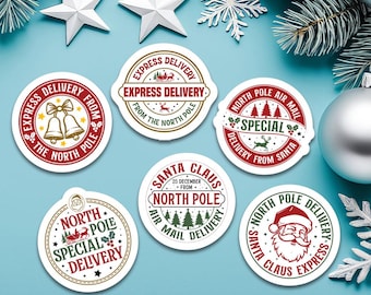 North Pole Express Mail Stickers | North Pole Stamps | Santa Seal