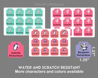 Kids Name Label/Sticker | 12 per sheet | Water / Scratch resistant | Customizable, Water bottle, Laptop, Lunch box, Kindle, School Supplies