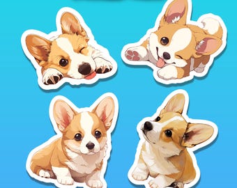 Corgi Puppy Sticker | Water / Scratch resistant. Water bottle, Laptop, Lunch Box, Phone case, Kindle