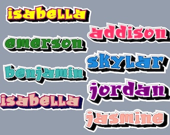 Graffiti customizable name/word sticker. School/Childcare/College/Work. Water bottle, laptop, lunch box, phone case, Kindle